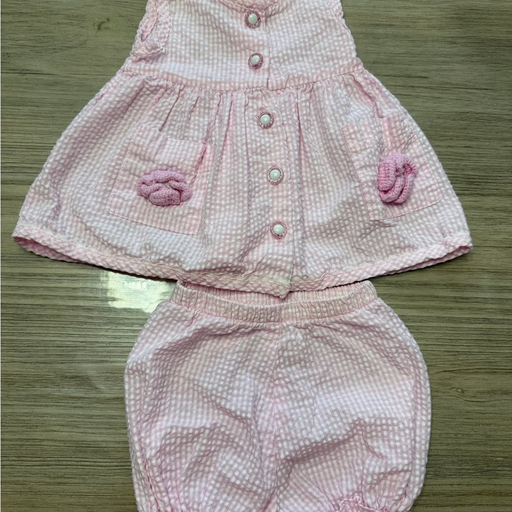 Youngland Pink Checkered Dress and Diaper Cover Set